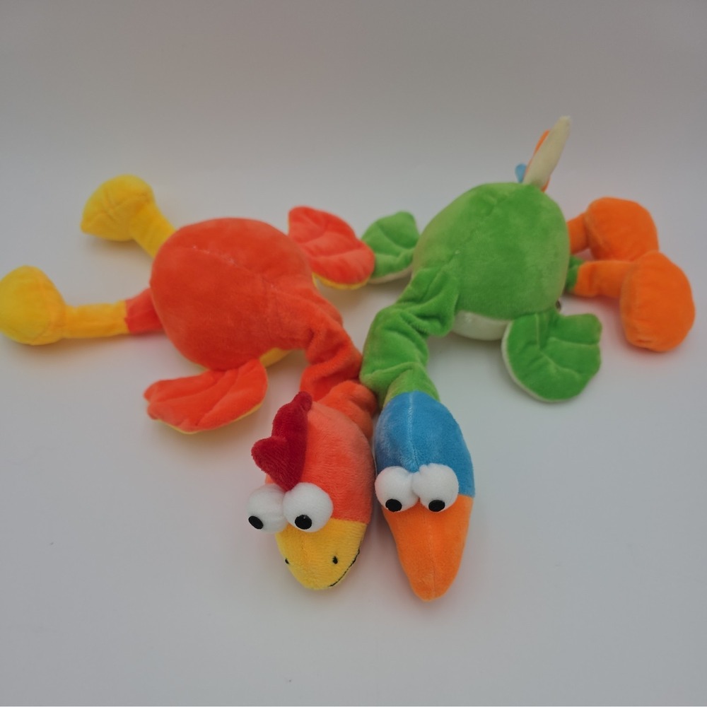 NEW (2 Pack) 13" Plush Dog Puppy Chew Toys Squeaky Colorful Chicken & Goose